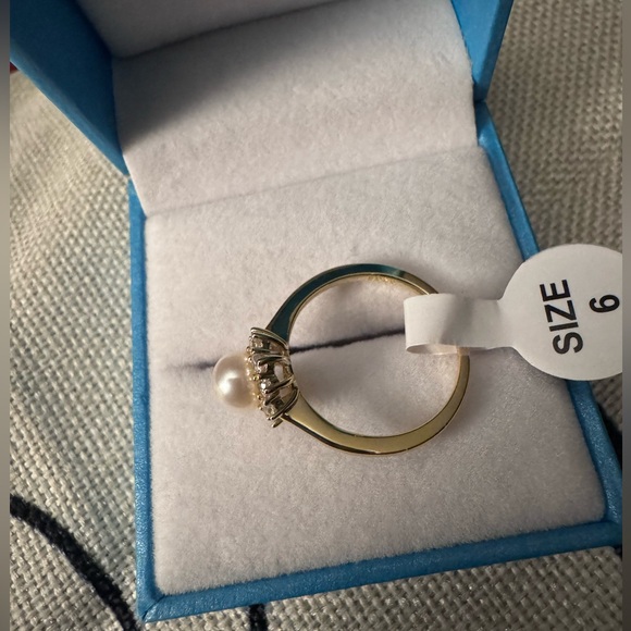 💕14 kt Gold Vermeil-ring with halo and freshwater pearl ring. - Picture 3 of 3